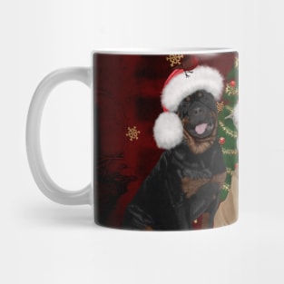 Christmas time, funny Staffordshire Bull Terrier and Rottweiler with christmas hat Mug